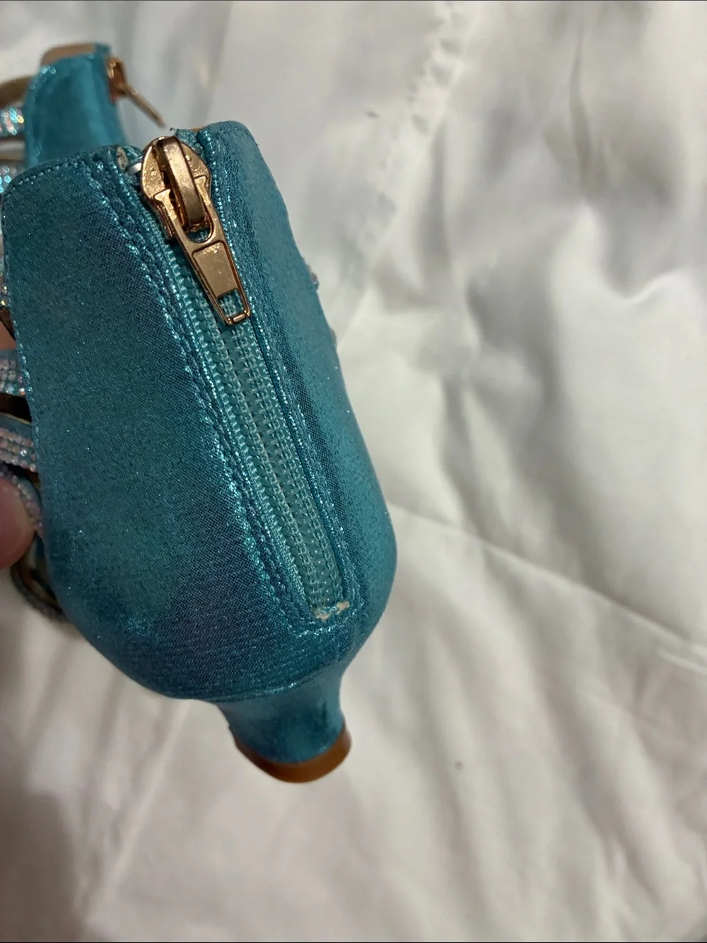 Teal Crystal Strappy High Heels